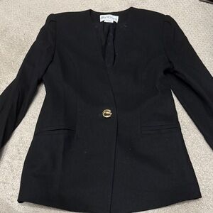 Oleg Cassini Black Women's Wool Blazer with Gold Button
